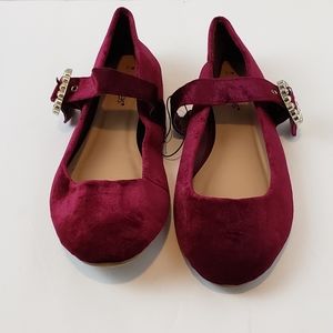 Chatties burgundy velvet flat shoes